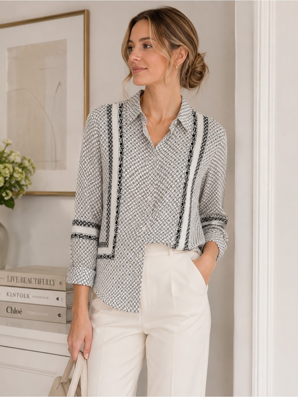 LOFT Outlet Printed Button-Front Blouse – Size Small